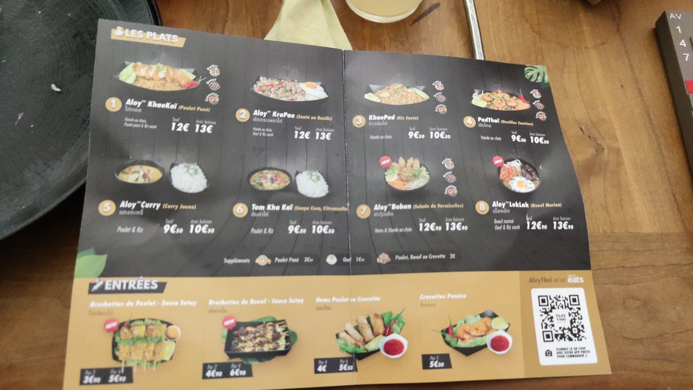 Aloy Thaï menu 1