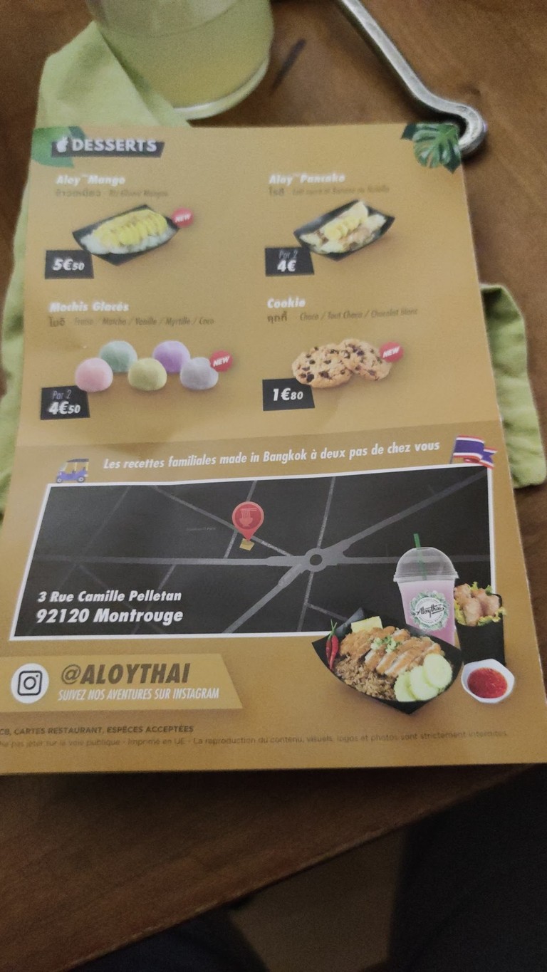 Aloy Thaï menu 2