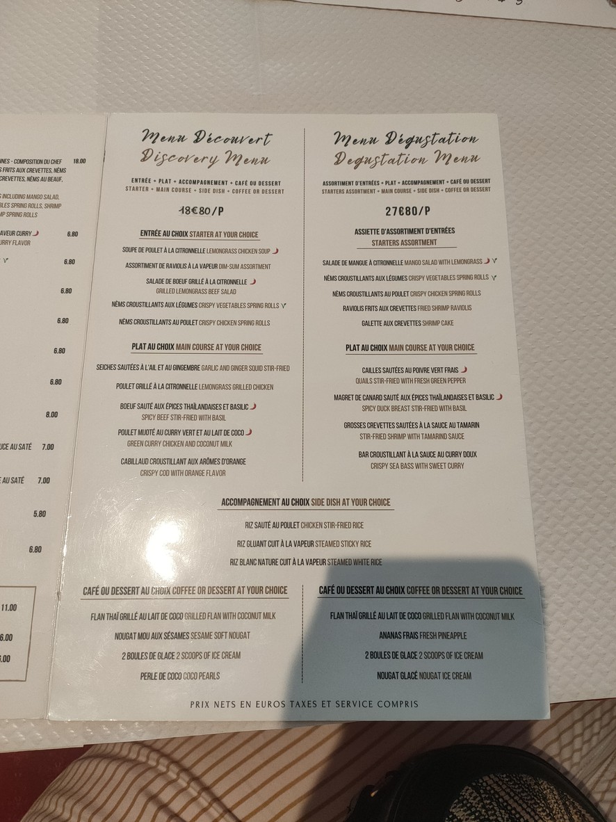 Thaï Pacific menu 2