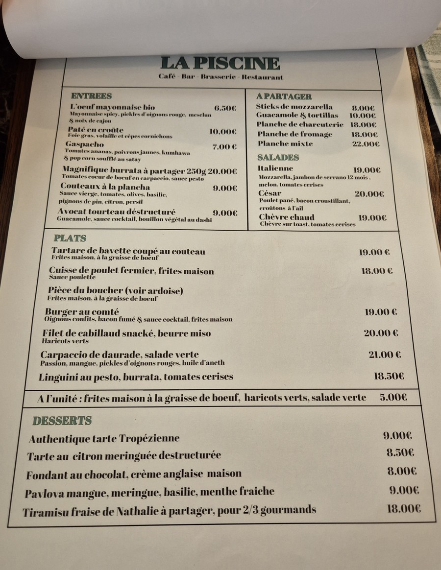 La Piscine Brasserie menu 2