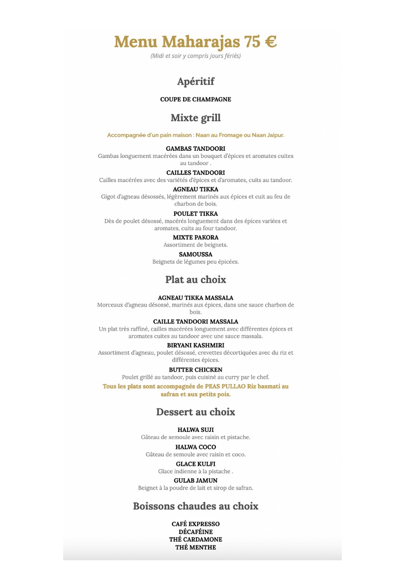 Jaipur Café I Restaurante indio & Brunch a voluntad & Buffet a voluntad menu 1