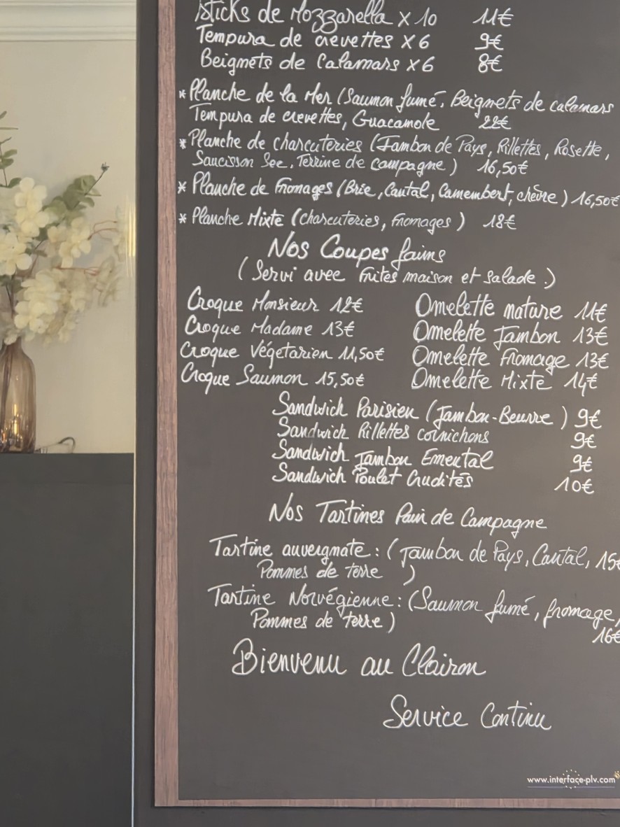 Le Clairon menu 1