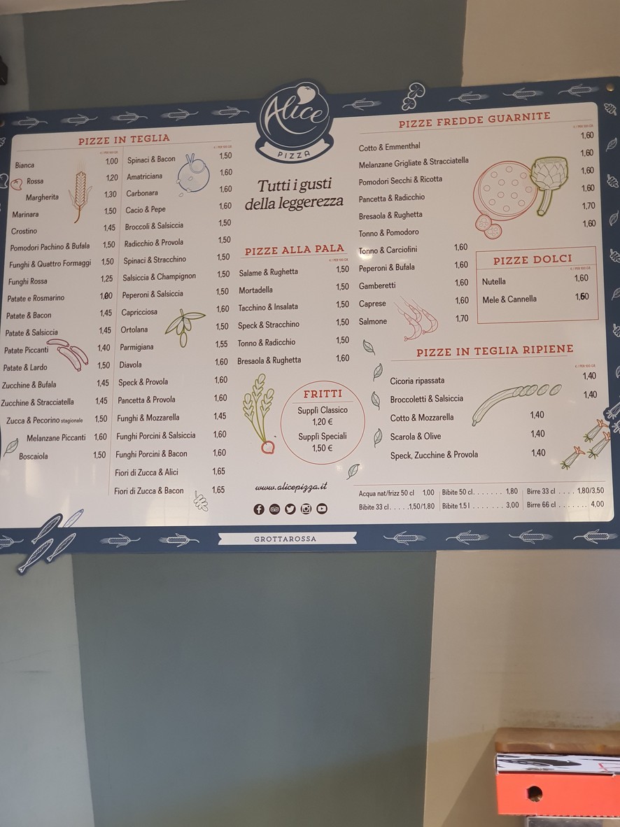 Alice Pizza Grottarossa menu 1