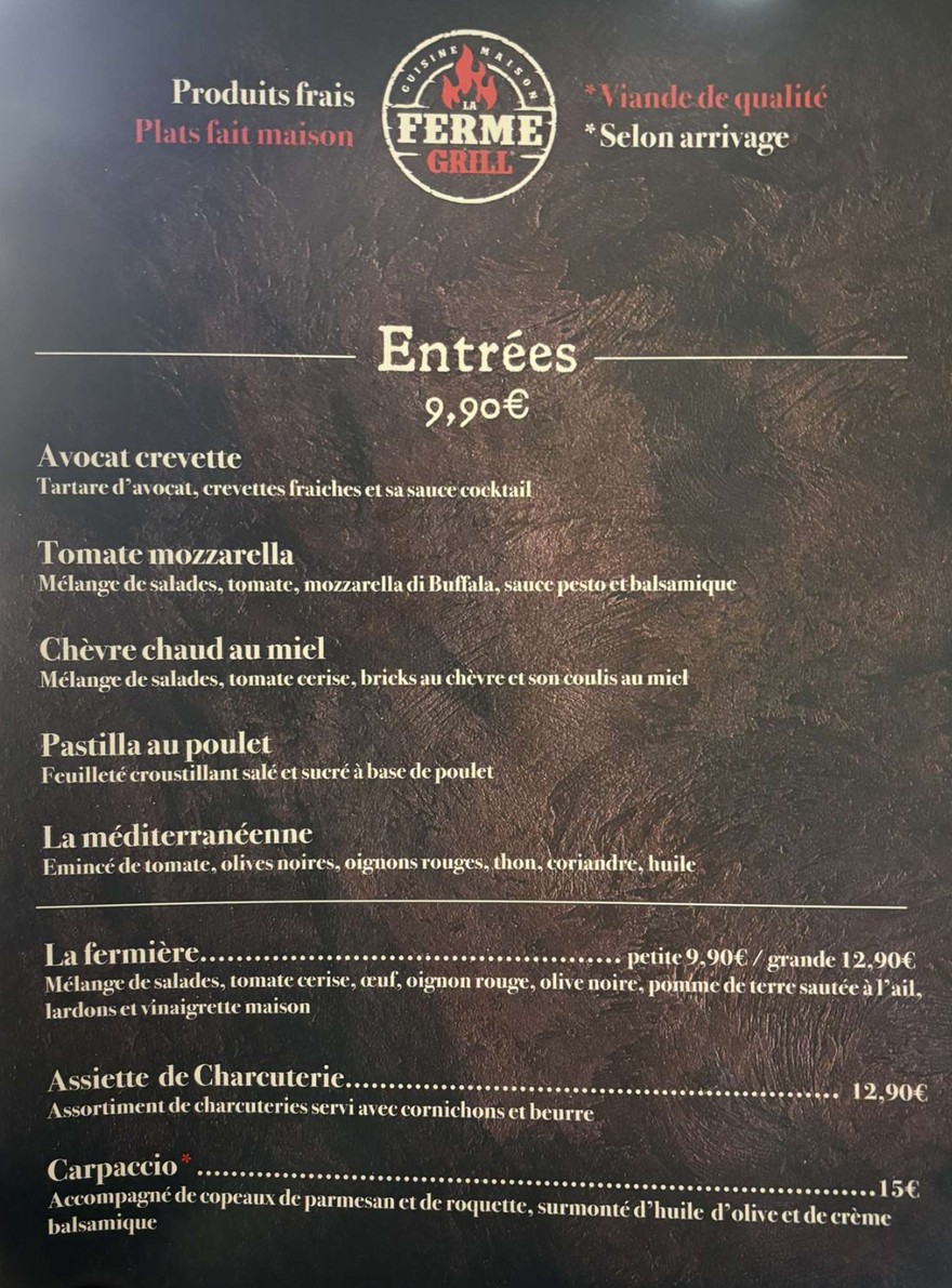 La Ferme Grill menu 1