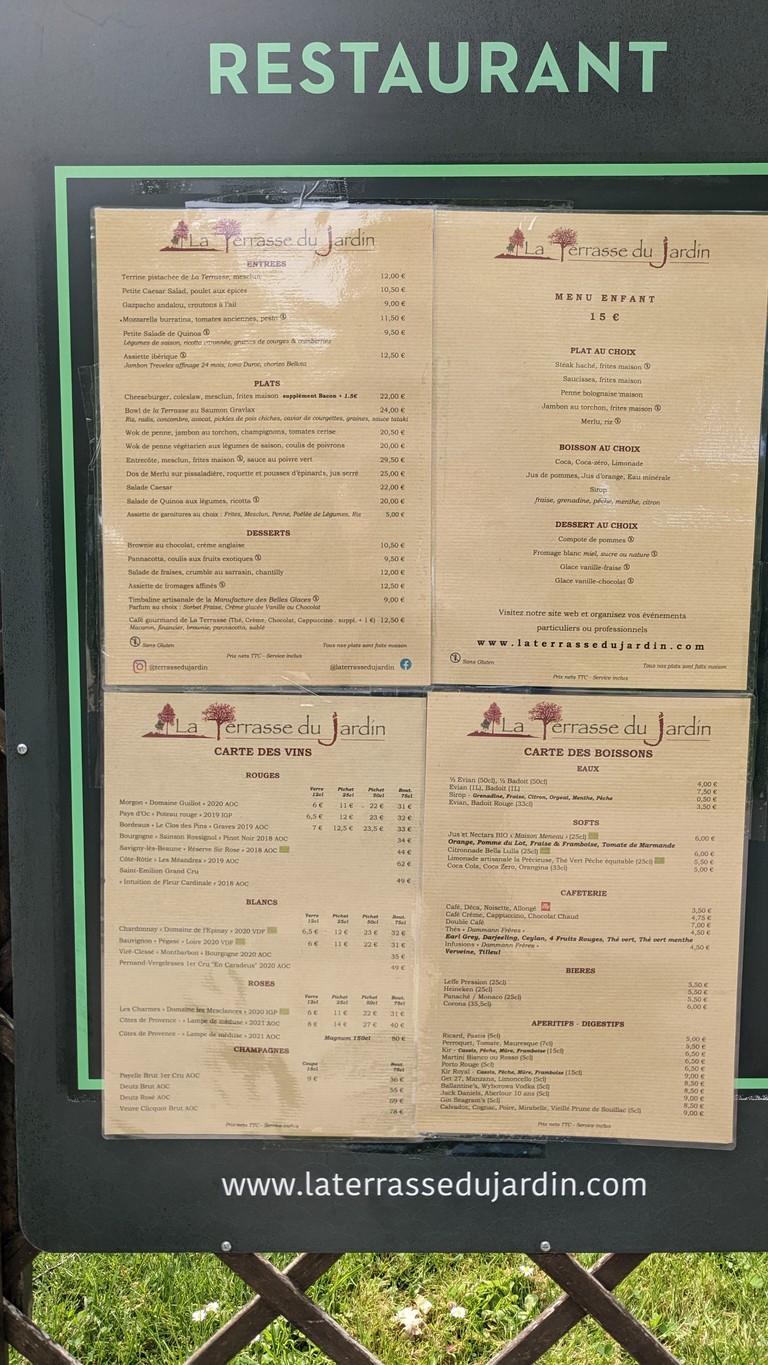 La Terrasse du Jardin menu 1