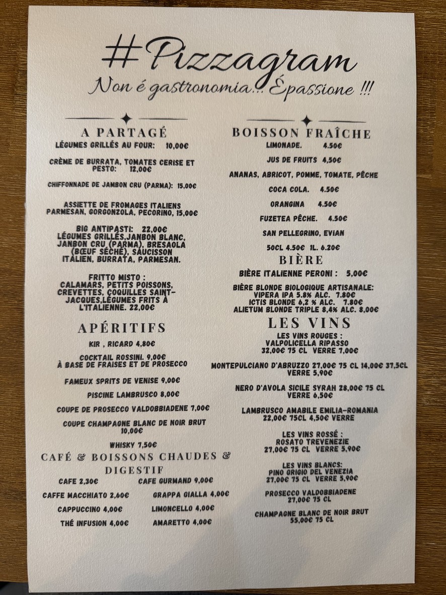 #PIZZAGRAM menu 1
