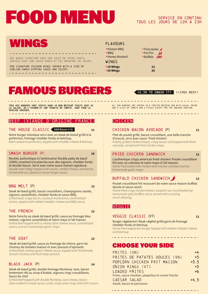 Belushi's Paris (Gare du Nord) menu 1