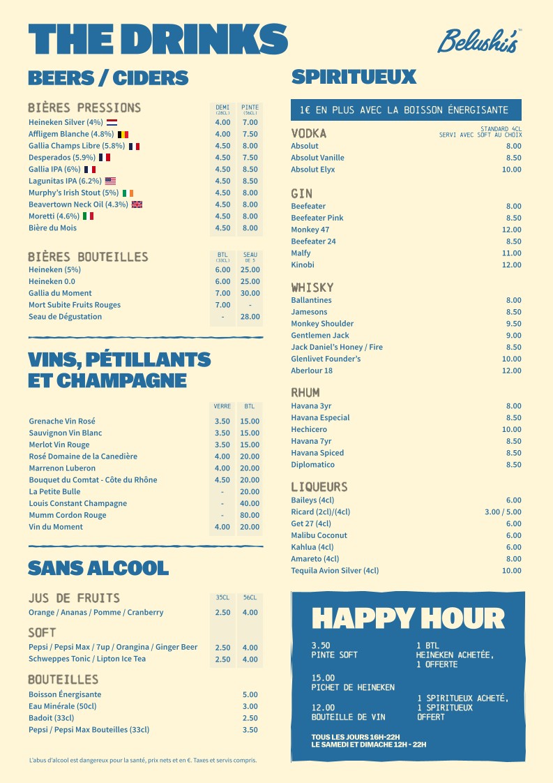 Belushi's Paris (Gare du Nord) menu 2