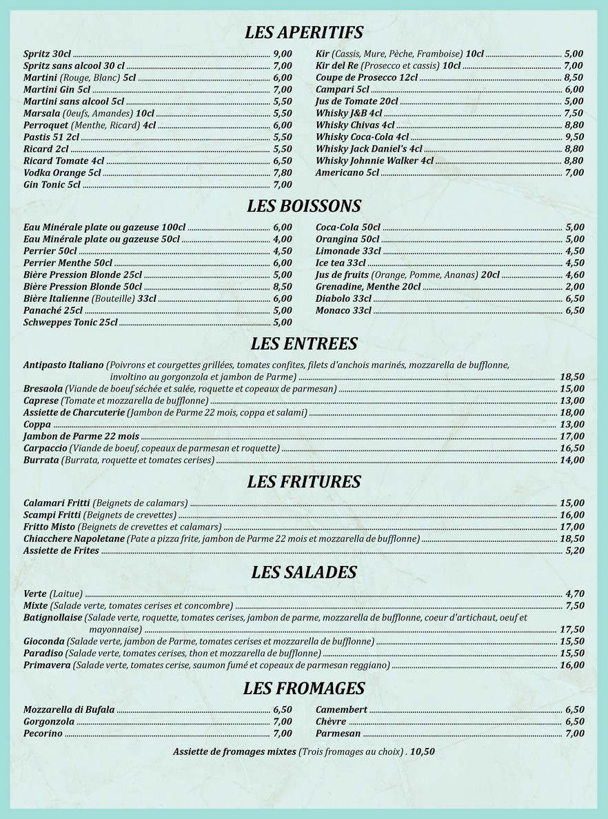 La Gioconda menu 1