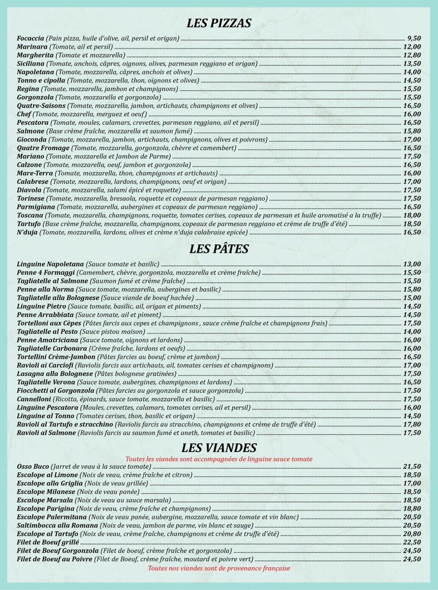 La Gioconda menu 2