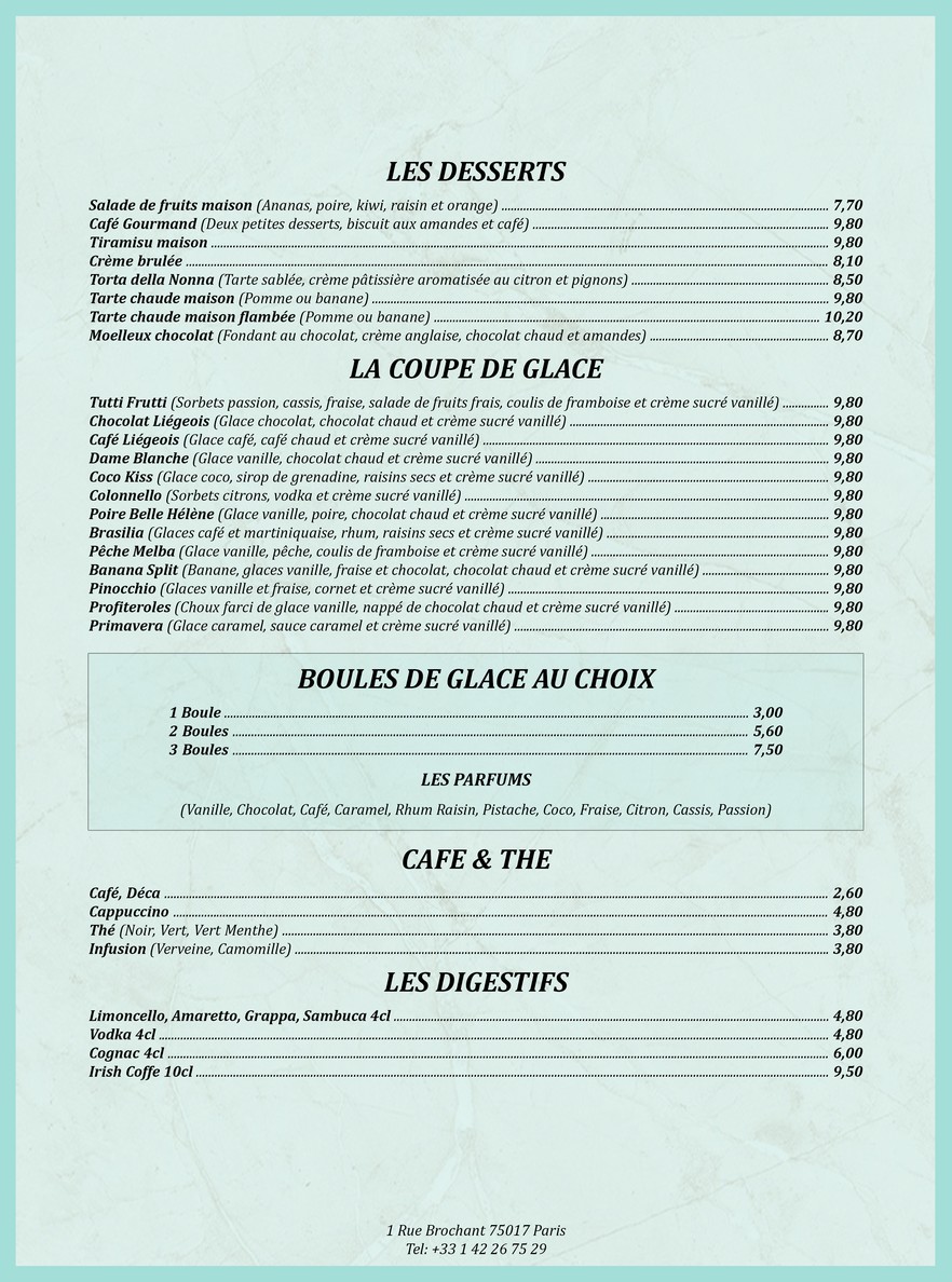 La Gioconda menu 3