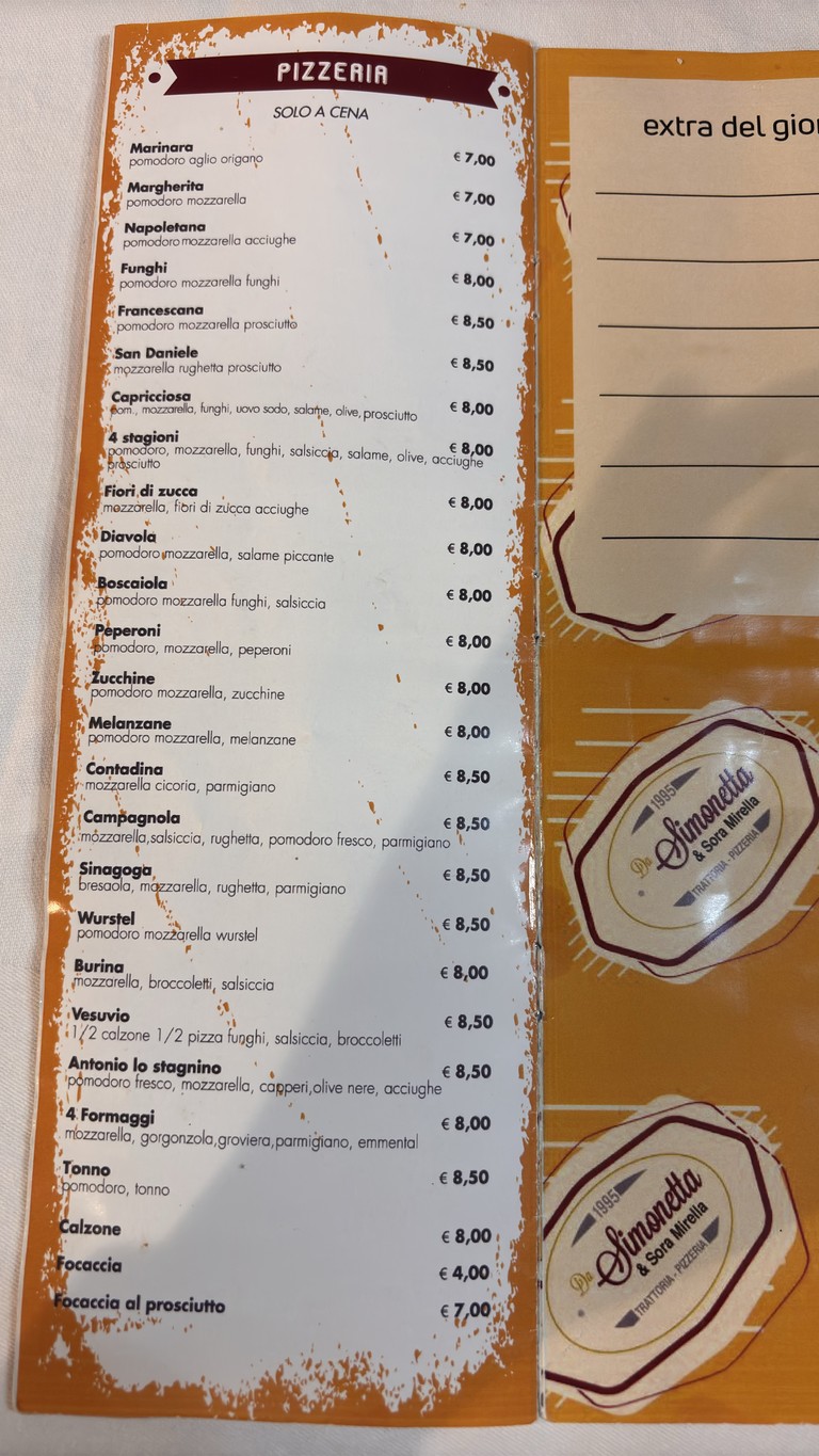 Trattoria Pizzeria Da Simonetta menu 3