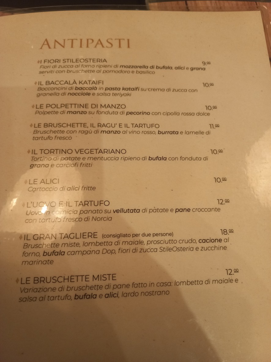 Stile Osteria menu 1