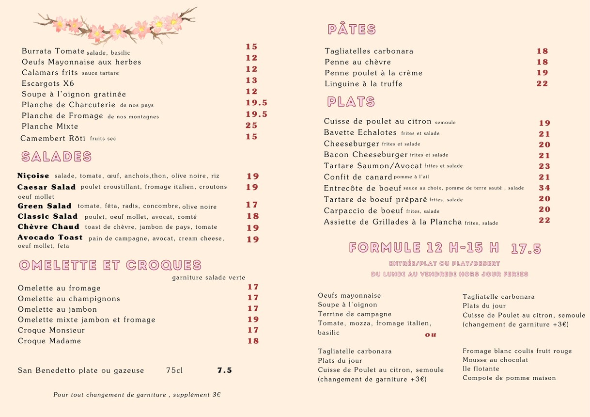 LA FONTAINE SULLY menu 2