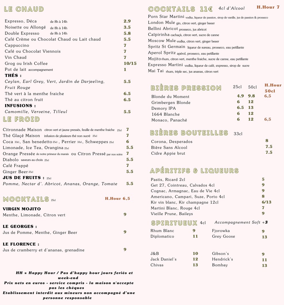 LA FONTAINE SULLY menu 3