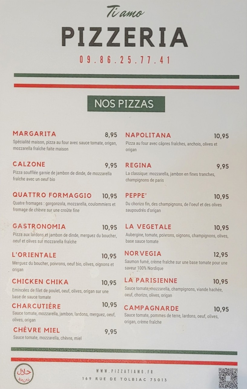 Ti Amo Pizza menu 1