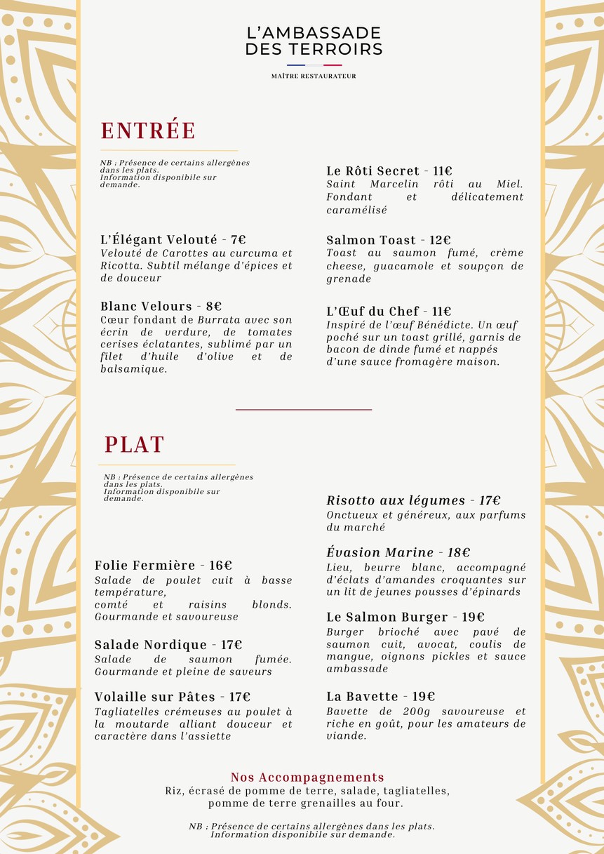 L'Ambassade des Terroirs menu 2