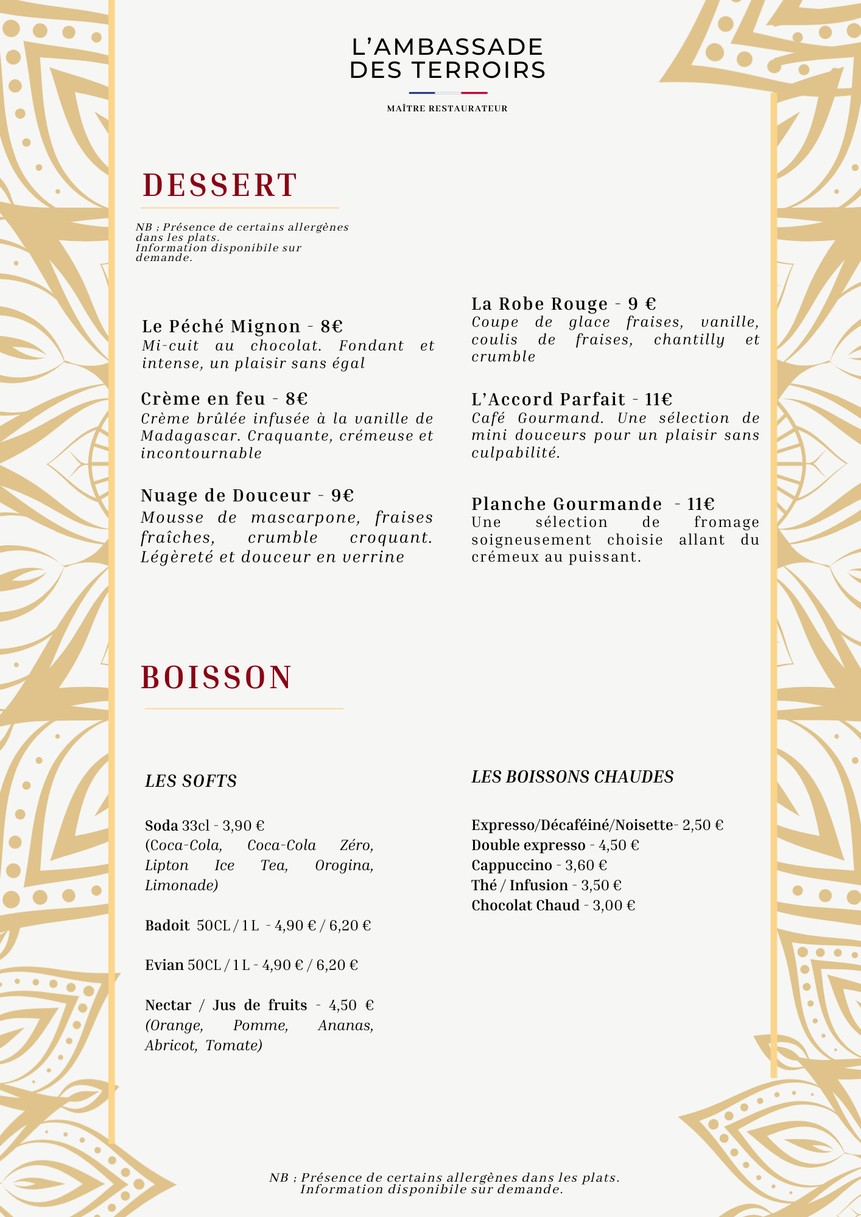 L'Ambassade des Terroirs menu 4