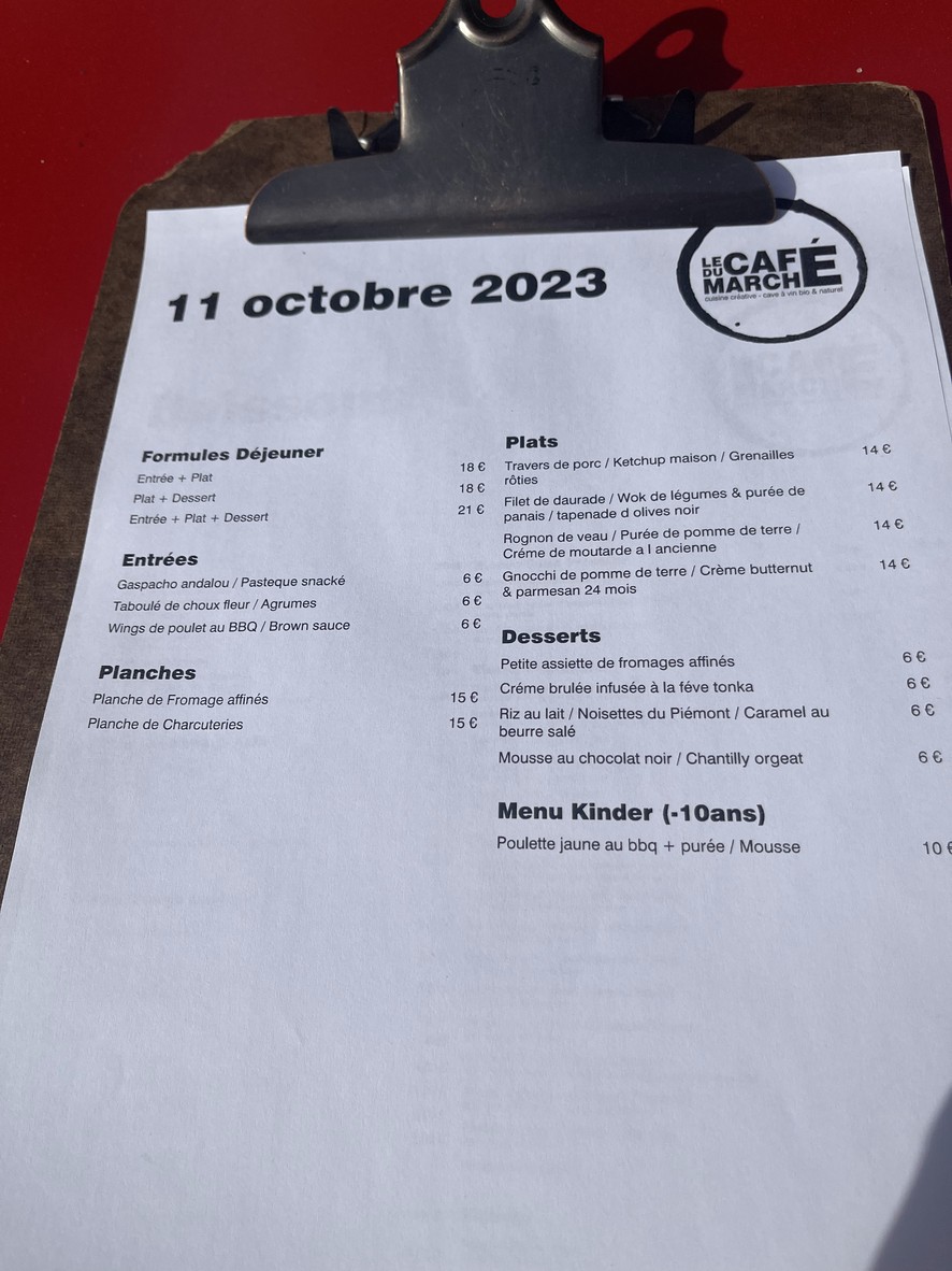 Le Café du Marché menu 1