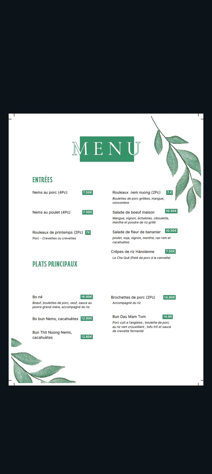 Song Huong menu 1