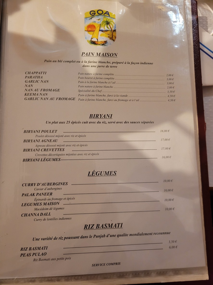 Indian Restaurant Goa menu 4