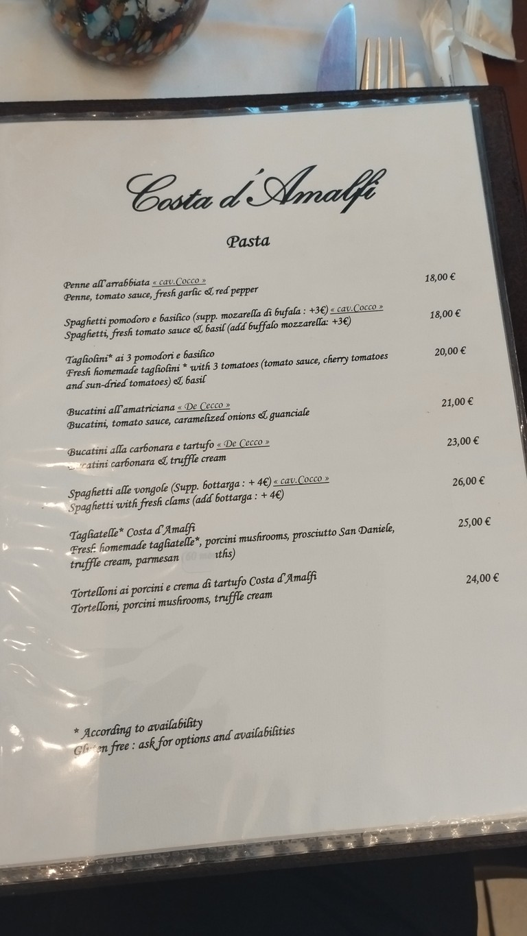 Costa d'Amalfi menu 2