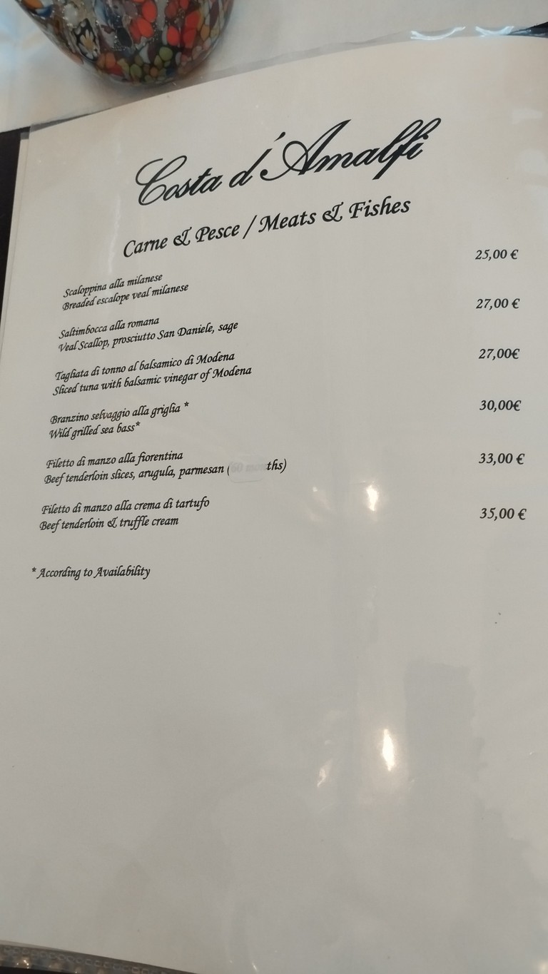 Costa d'Amalfi menu 3