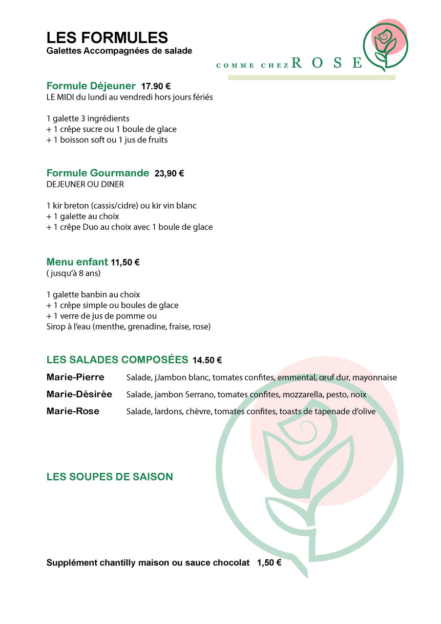 Comme Chez Rose menu 1