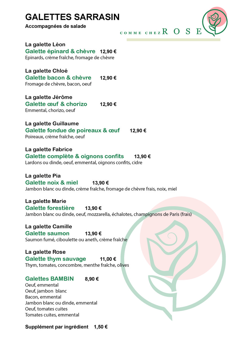 Comme Chez Rose menu 2
