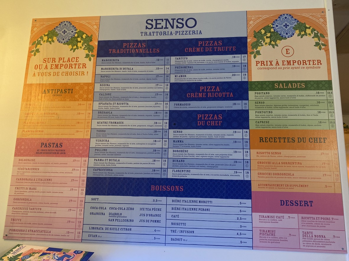 Senso Pizza menu 1