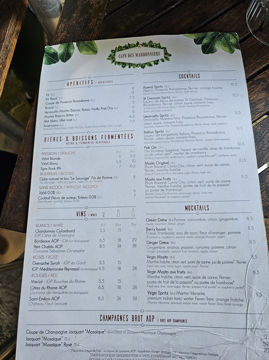 Café des Marronniers menu 2