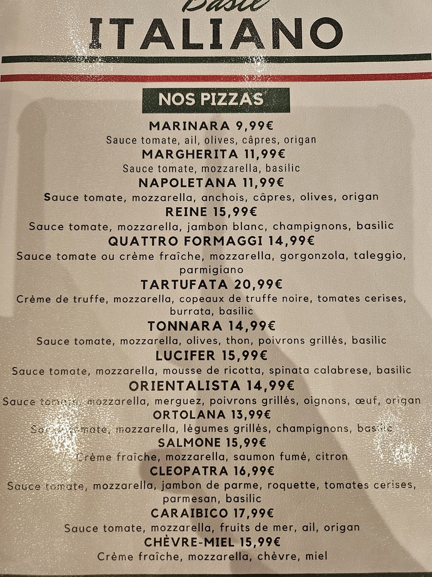 BASIL ITALIANO menu 1