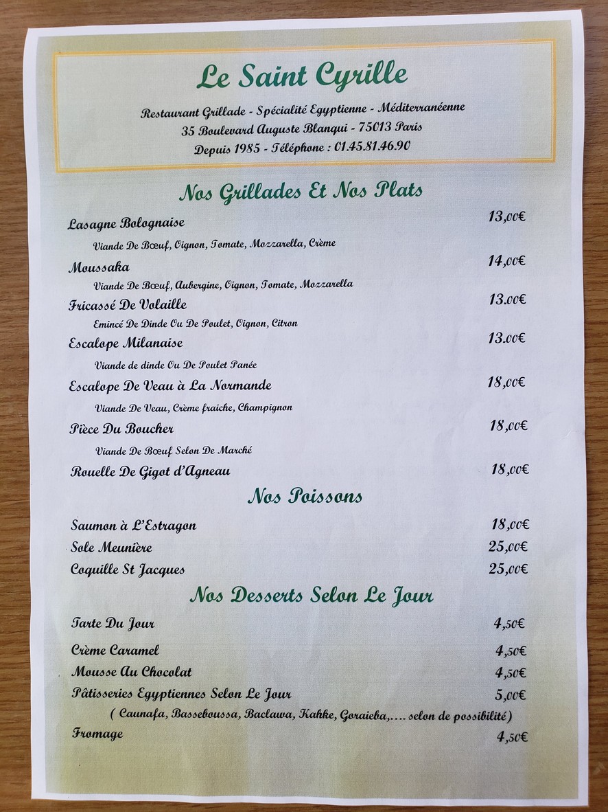 Restaurant Saint Cyrille menu 3