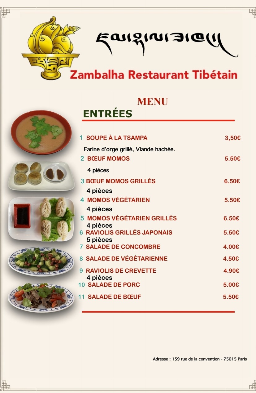 Nouilles maison Zambalha restaurant tibétain menu 1