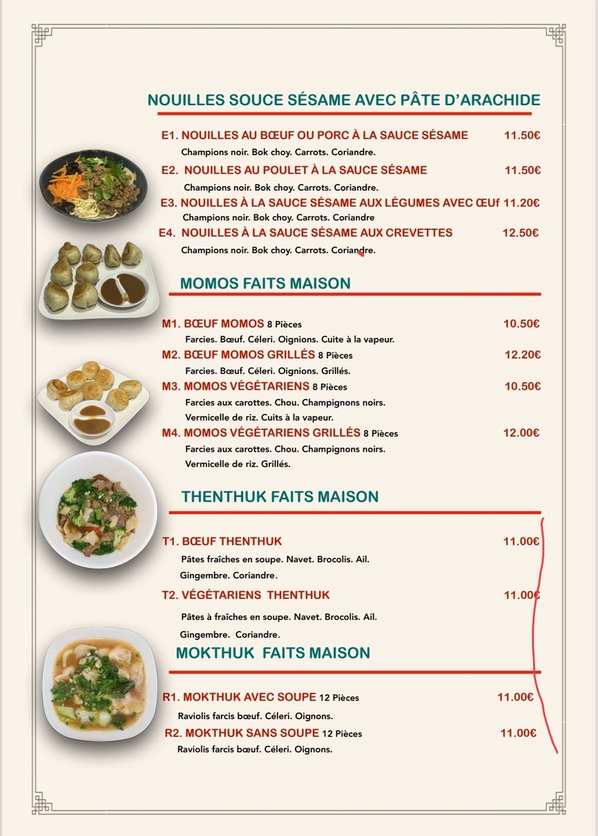 Nouilles maison Zambalha restaurant tibétain menu 3