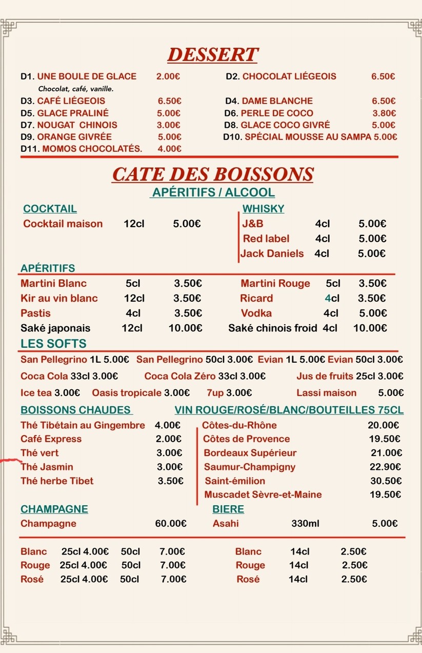 Nouilles maison Zambalha restaurant tibétain menu 4