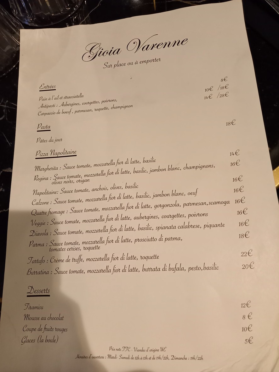 GIOIA menu 1