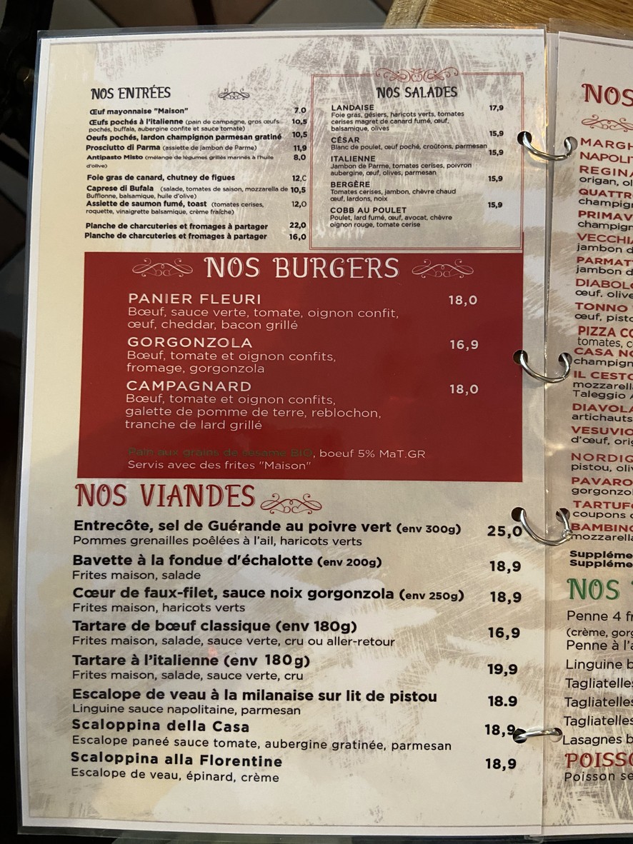 Au Panier Fleuri menu 2