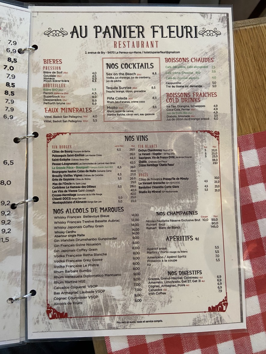 Au Panier Fleuri menu 5