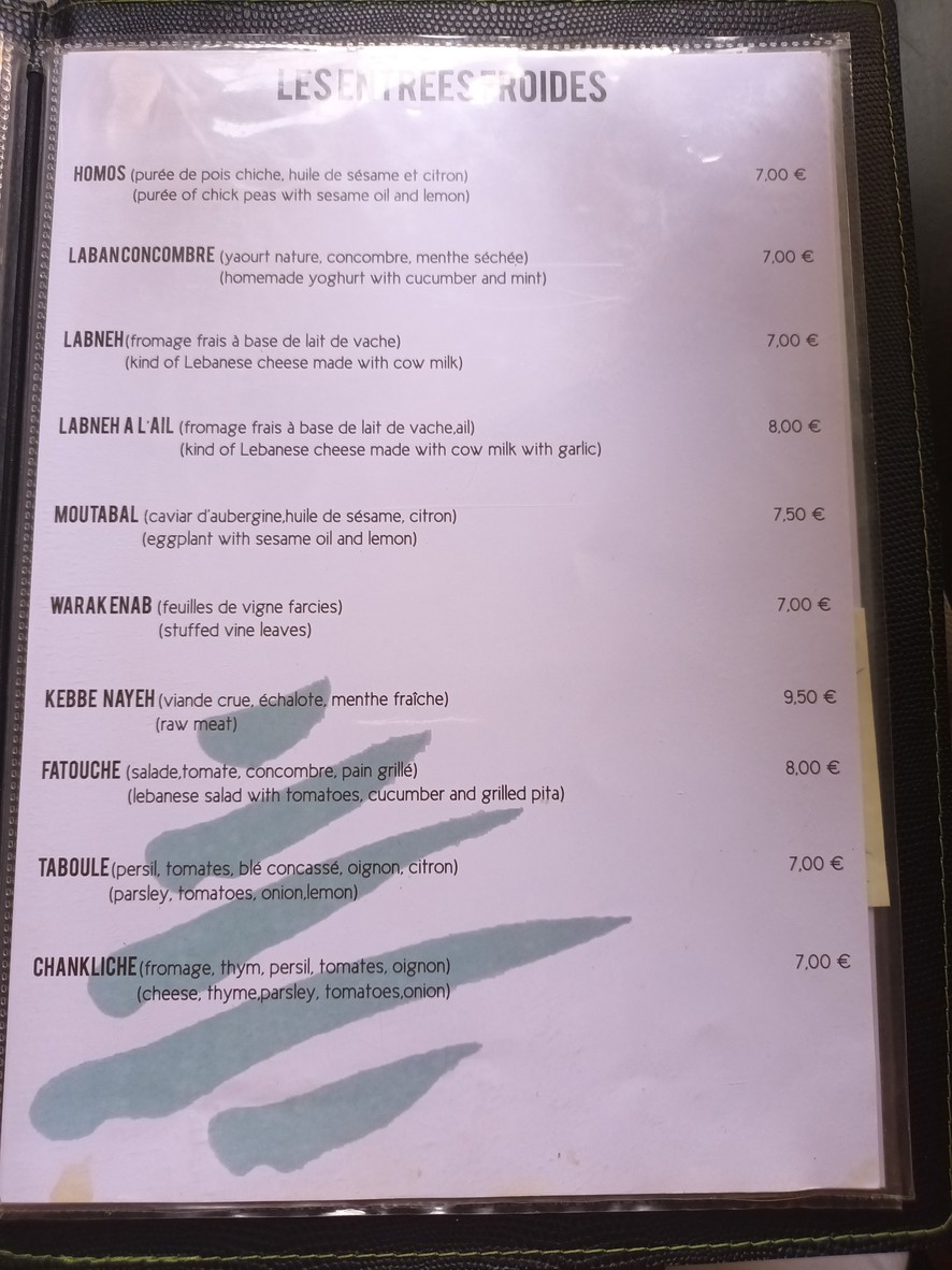 Aux Délices du Liban menu 1