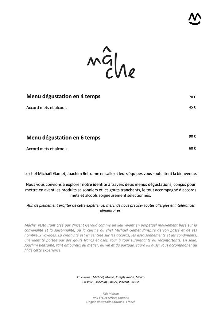 Restaurant Mâche menu 1