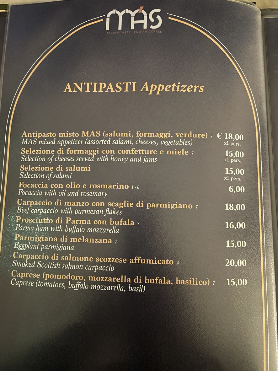 Más Italian Taste menu 1