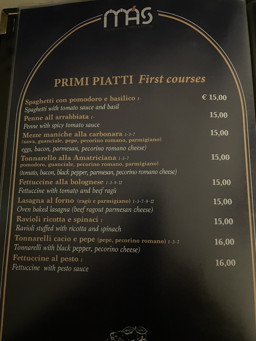 Más Italian Taste menu 3