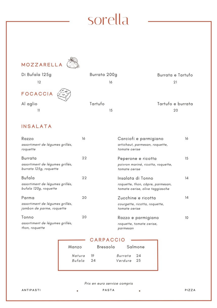 Sorella menu 1