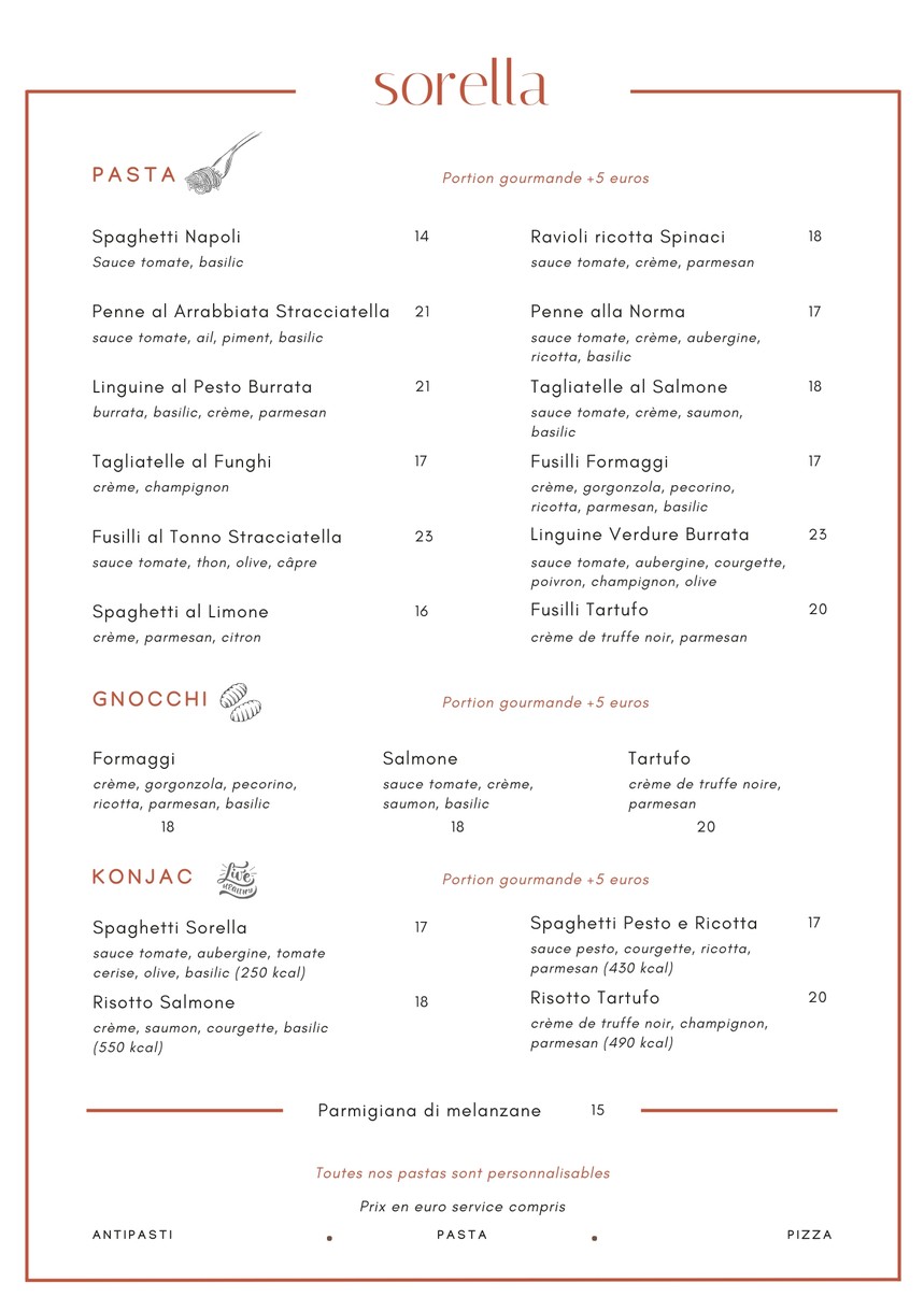 Sorella menu 3