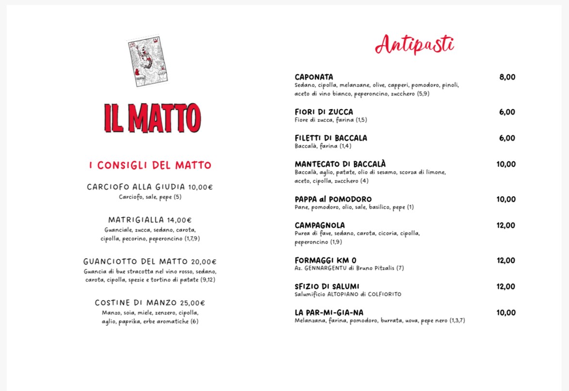Osteria il matto menu 1