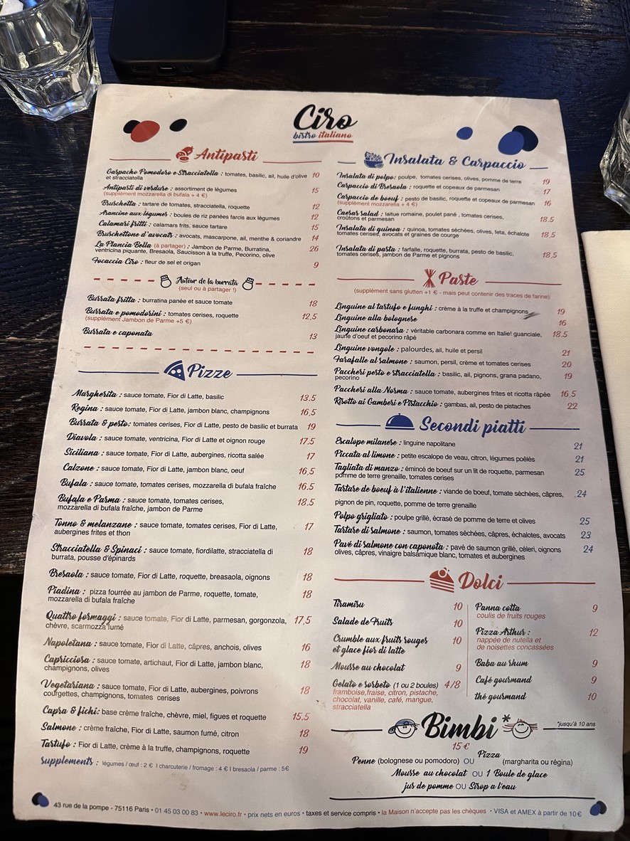 Ciro Bistro Italiano menu 1