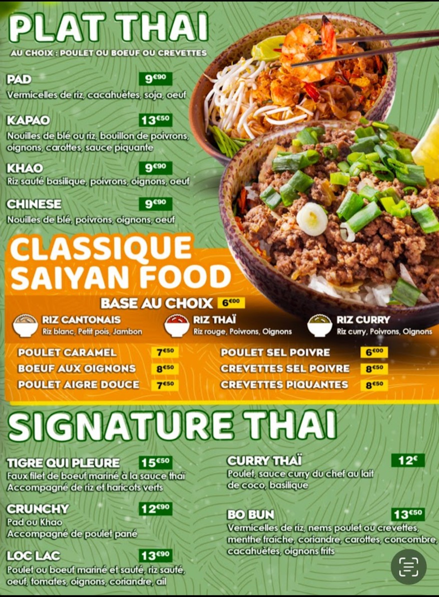 Saiyan Food menu 2