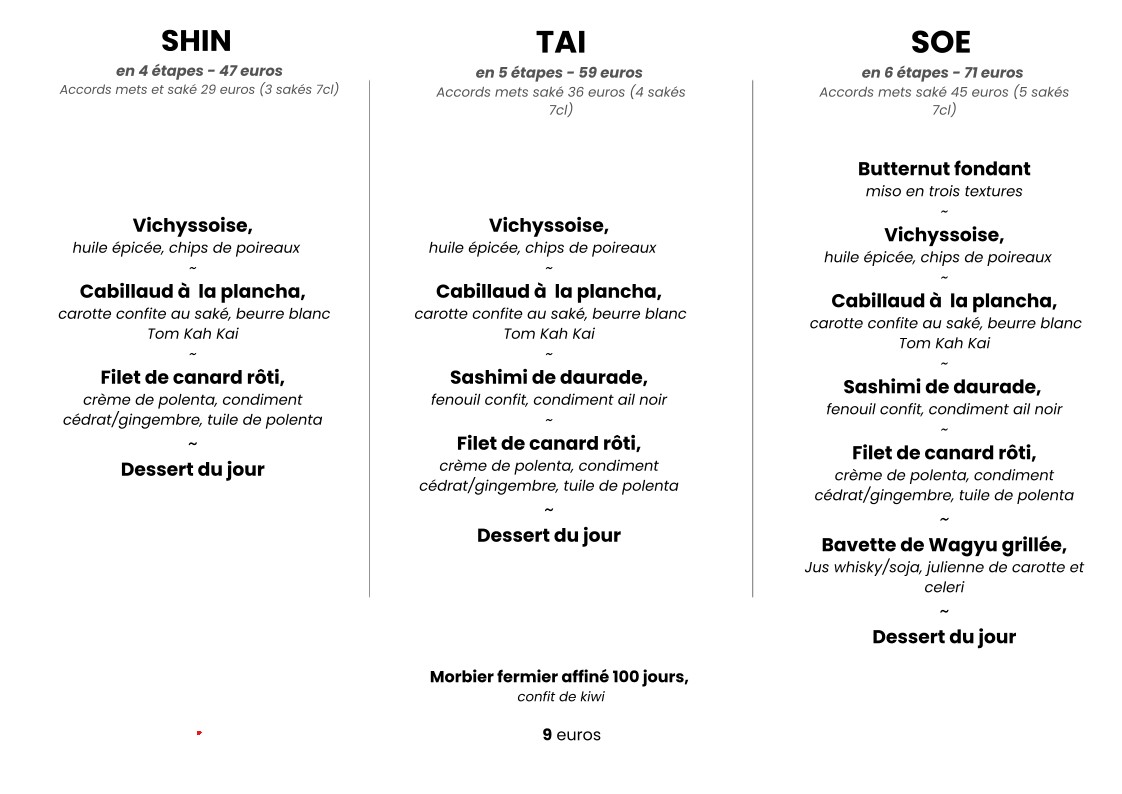 Soé Restaurant "Izakaya" menu 3