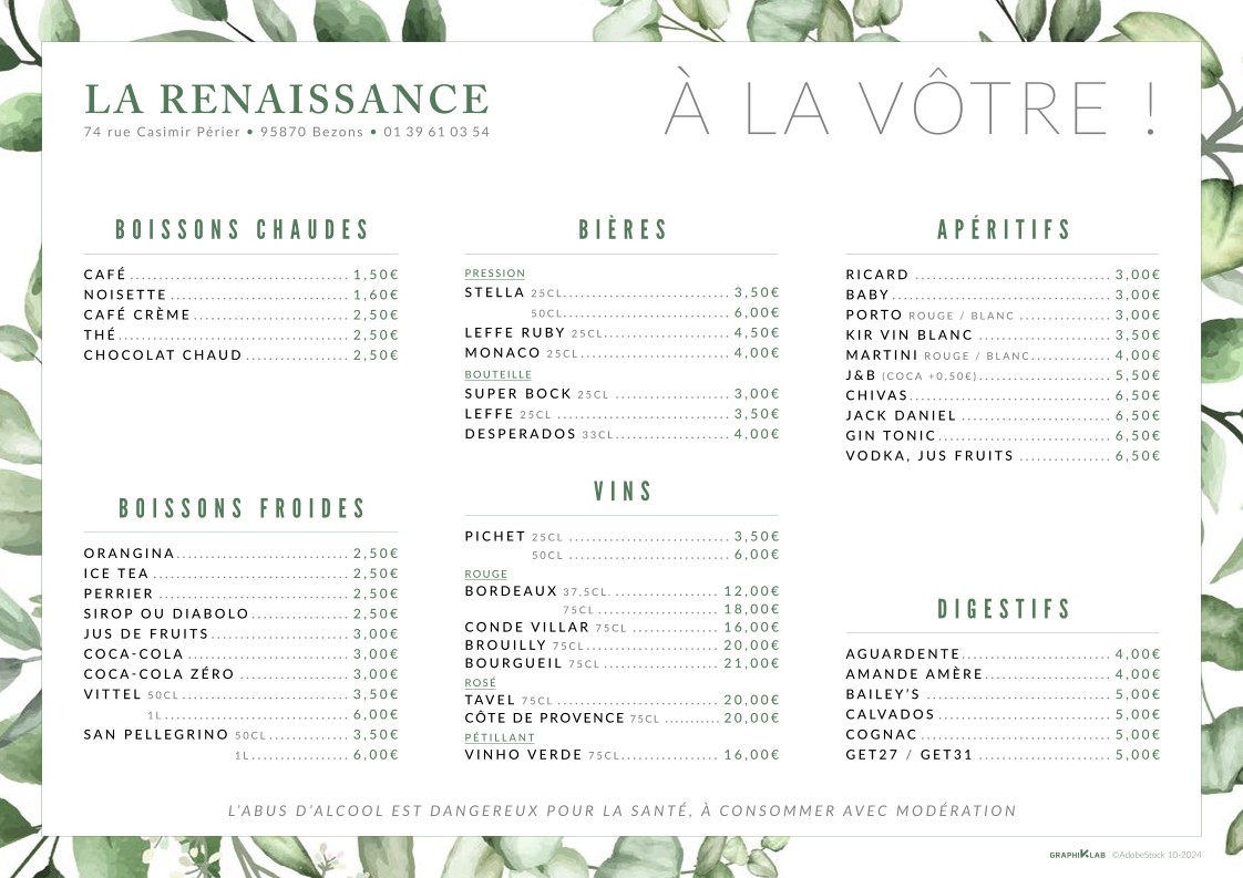 La Renaissance menu 1